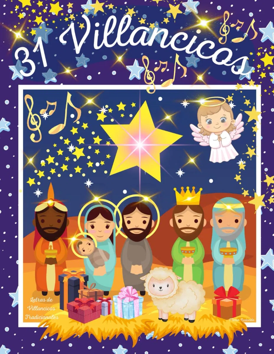 Libro 31 Villancicos. Populares, Letra grande. 59 páginas Dibujos Color Tradicionales de Navidad. Ideal para regalo. Tanto para niños como para adultos.