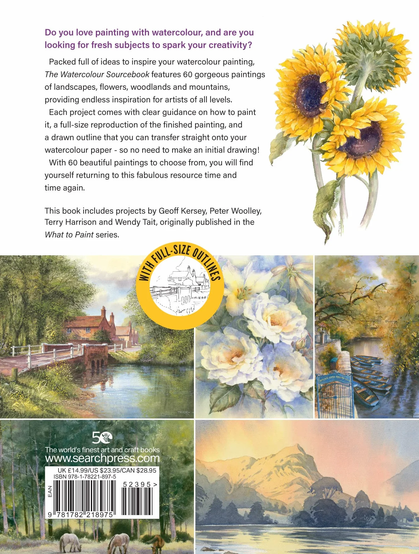 The Watercolour Sourcebook: 60 Inspiring Pictures to Transfer and Paint with Full-Size Outlines (What to Paint)