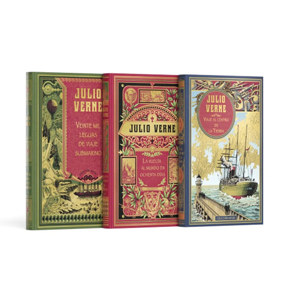 Pack Julio Verne I. Contiene 3 libros: Viaje al centro de la tierra. La vuelta al mundo en ochenta días. Veinte mil leguas de viaje submarino