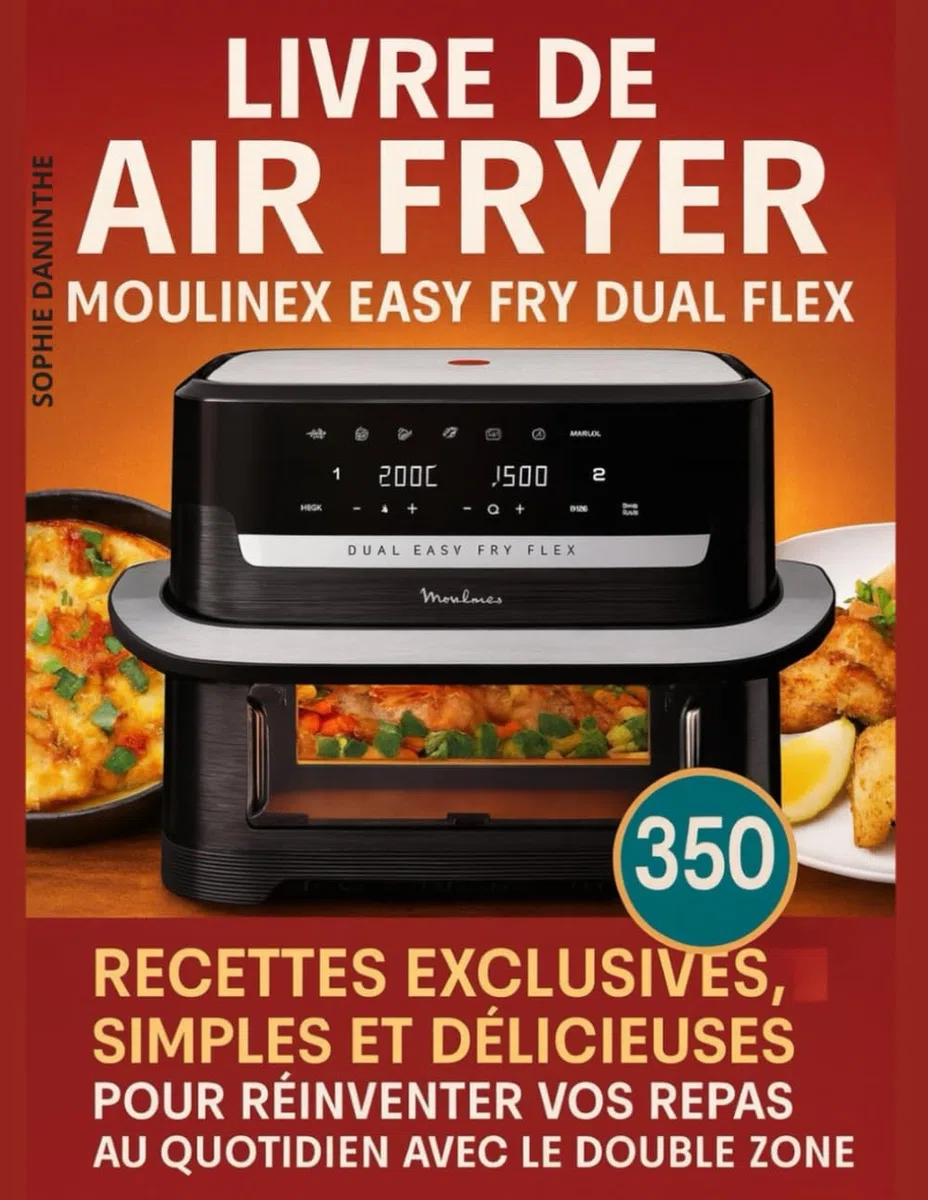 Livre de Air Fryer Moulinex Easy Fry Dual Flex: 350 Recettes exclusives, simples et délicieuses pour réinventer vos repas au quotidien avec le double Zone