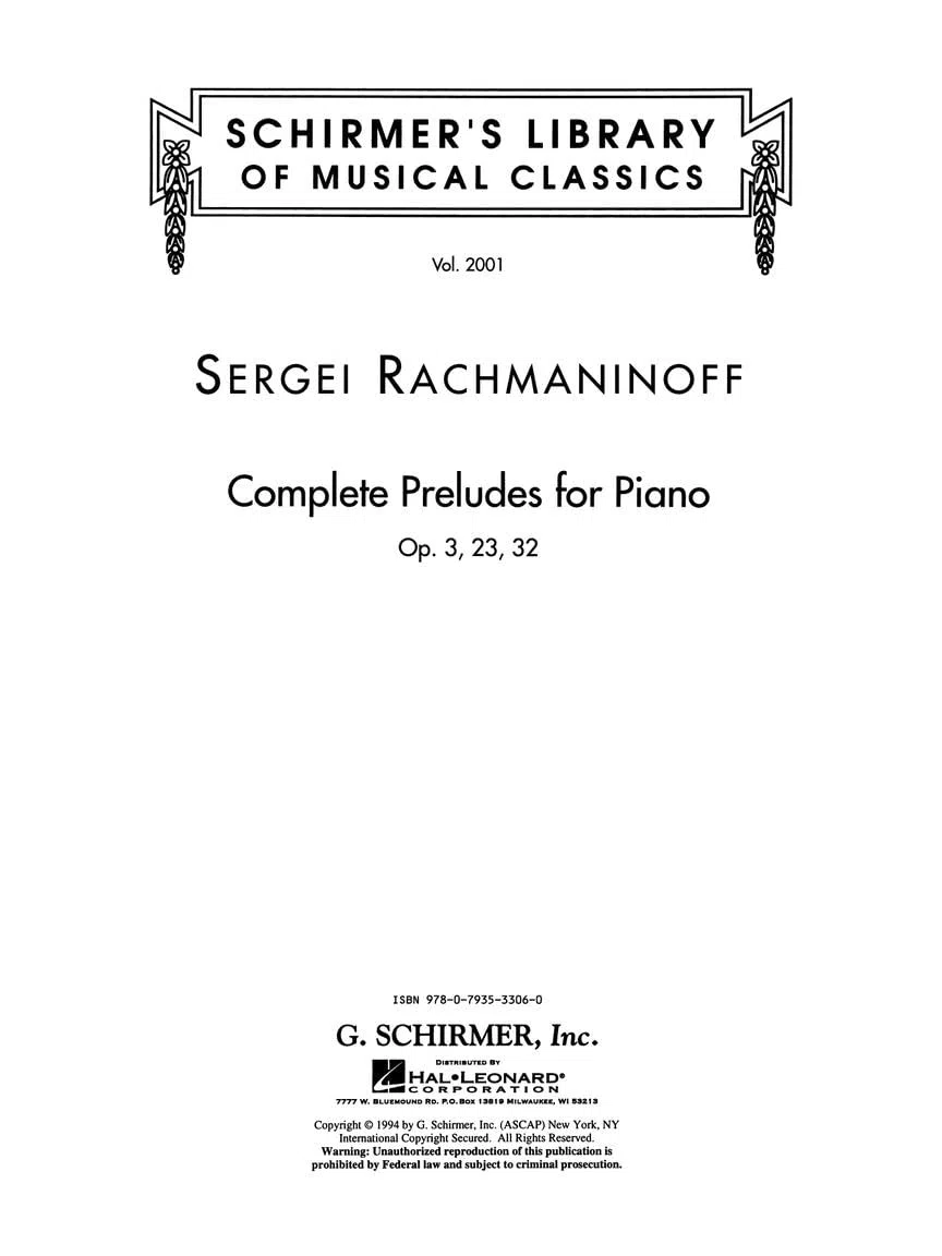 Sergei rachmaninov: complete preludes for piano piano: G. Schirmer’s Library of Musical Classics