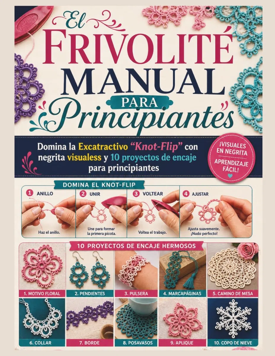 El frivolité manual Para Principiantes: Domina la Excatractivo "Knot-Flip" con negrita visualess y 10 proyectos de encaje para principiantes
