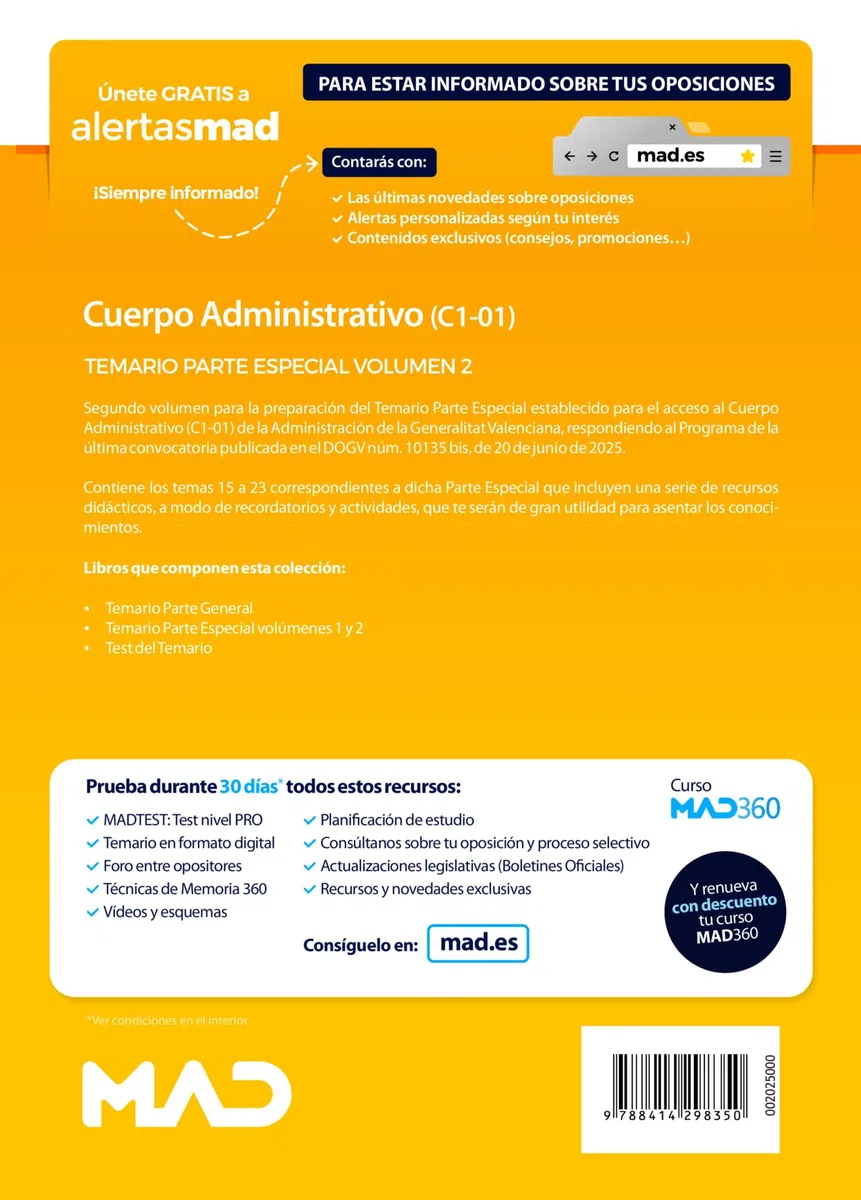 CUERPO ADMINISTRATIVO (C1-01) TEMARIO PARTE ESPECIAL VOL 2 GENERALITAT VALENCIAN