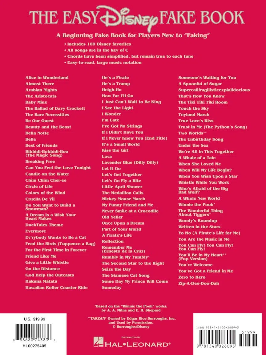 The Easy Disney Fake Book: 100 Songs in the Key of "C"